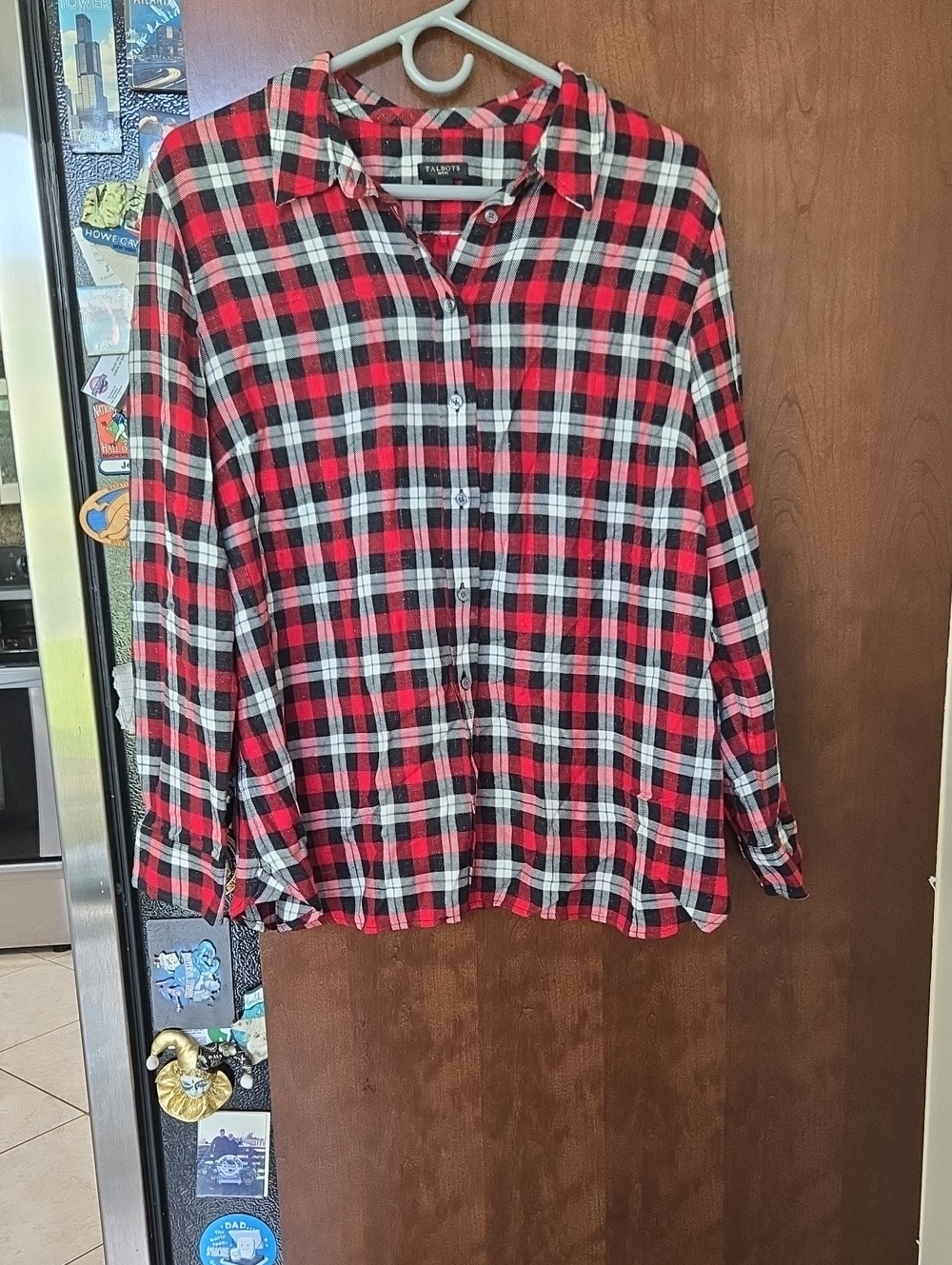 Talbots Red Black and White Plaid Button-Down Shirt